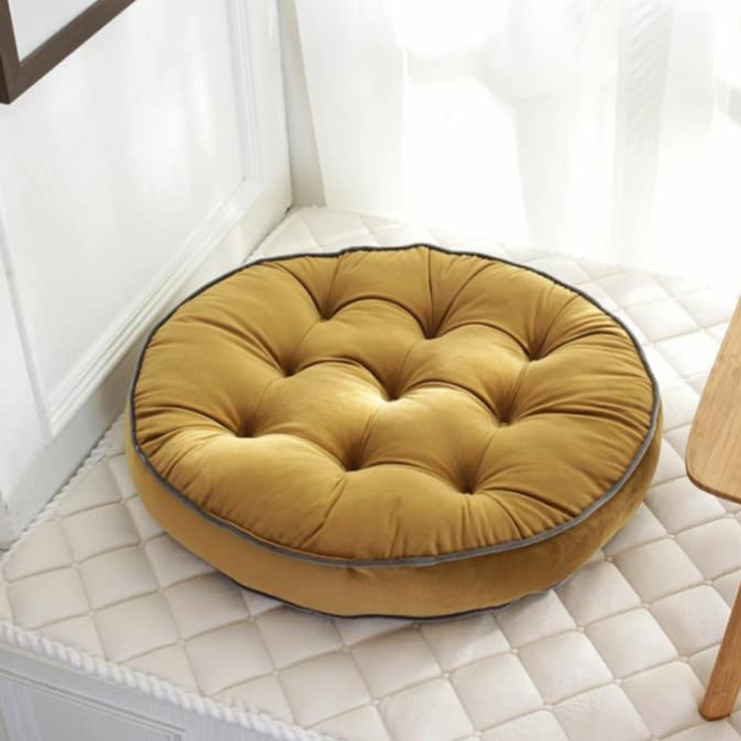 Round Velvet Floor Cushion – Tufted Tatami Meditation Seat Cushion (1 Pair / 2 Pieces)