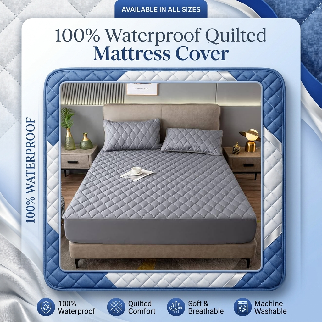 100% Waterproof Quilted Mattress Protector – Fitted Breathable Bed Cover (All Sizes)