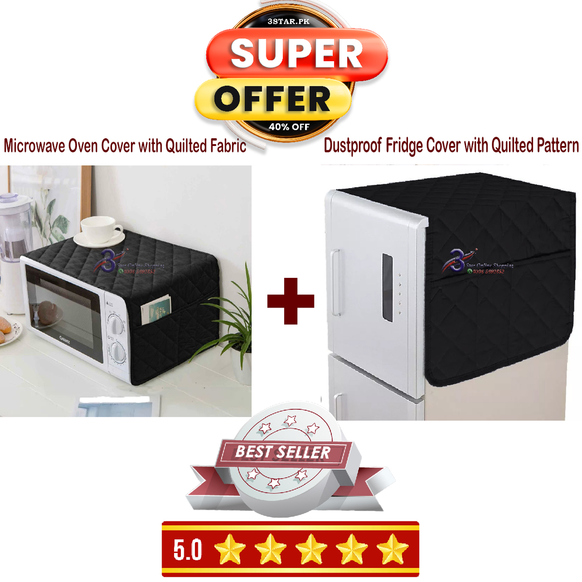 Quilted Microwave & Refrigerator Cover Combo Set | Dustproof