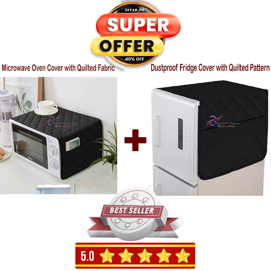 Quilted Microwave Oven & Fridge Cover Combo Set  Dustproof Kitchen Appliance Covers