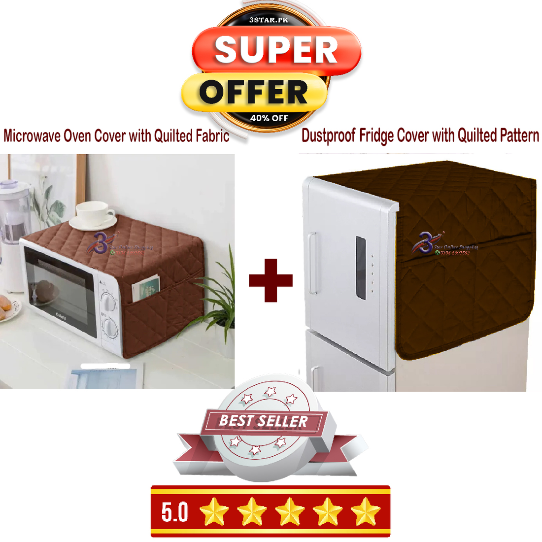 Quilted Microwave Oven & Fridge Cover Combo Set  Dustproof Kitchen Appliance Covers