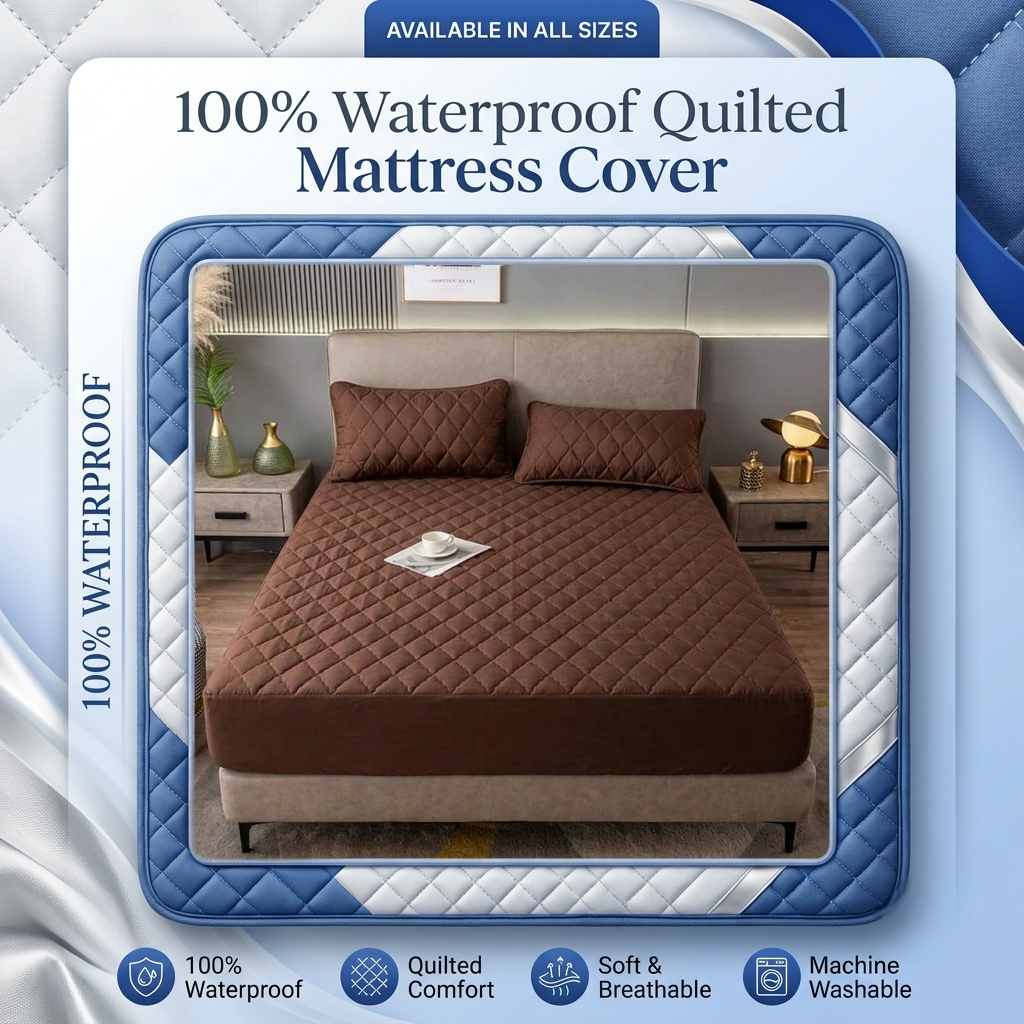 100% Waterproof Quilted Mattress Protector – Fitted Breathable Bed Cover (All Sizes)