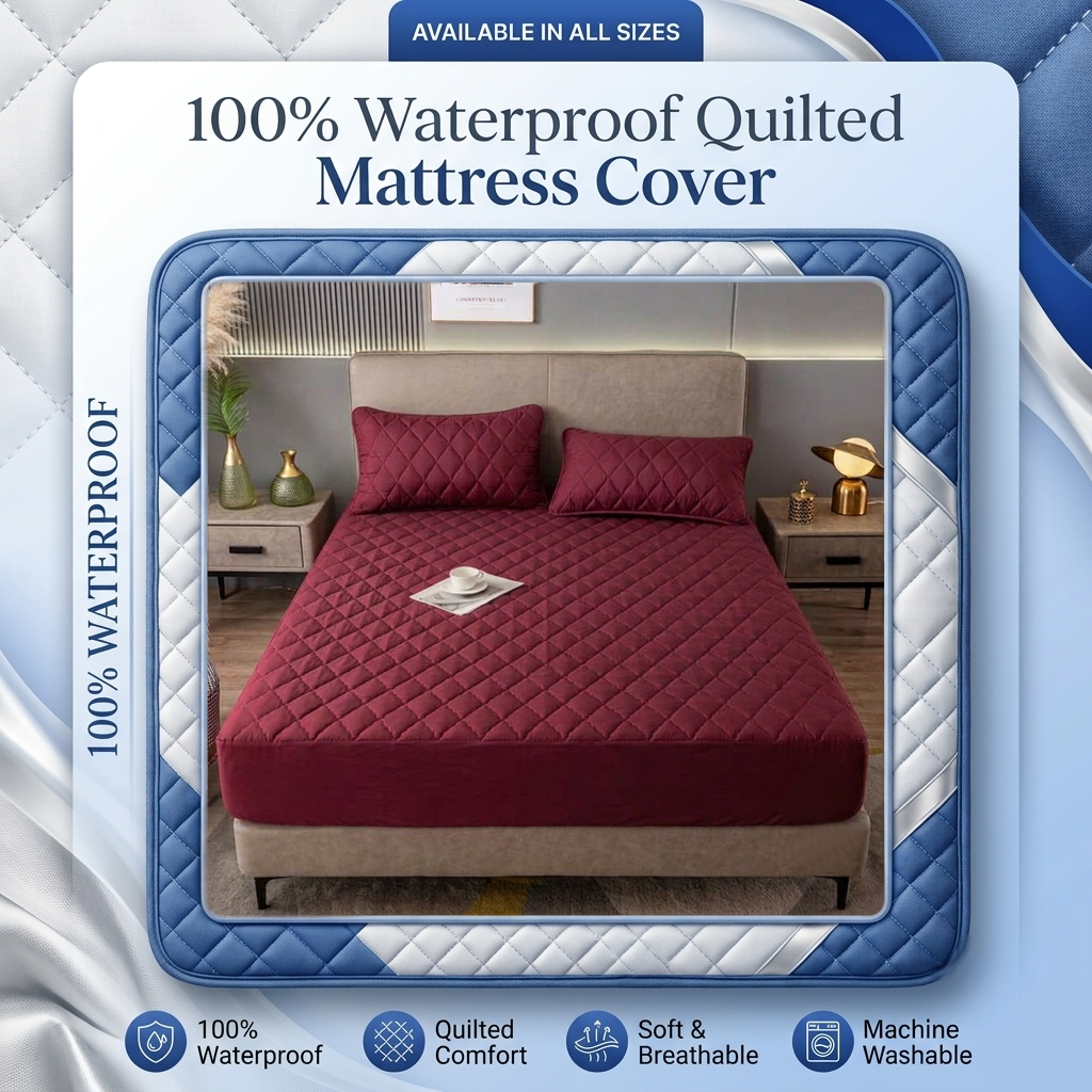 100% Waterproof Quilted Mattress Protector – Fitted Breathable Bed Cover (All Sizes)
