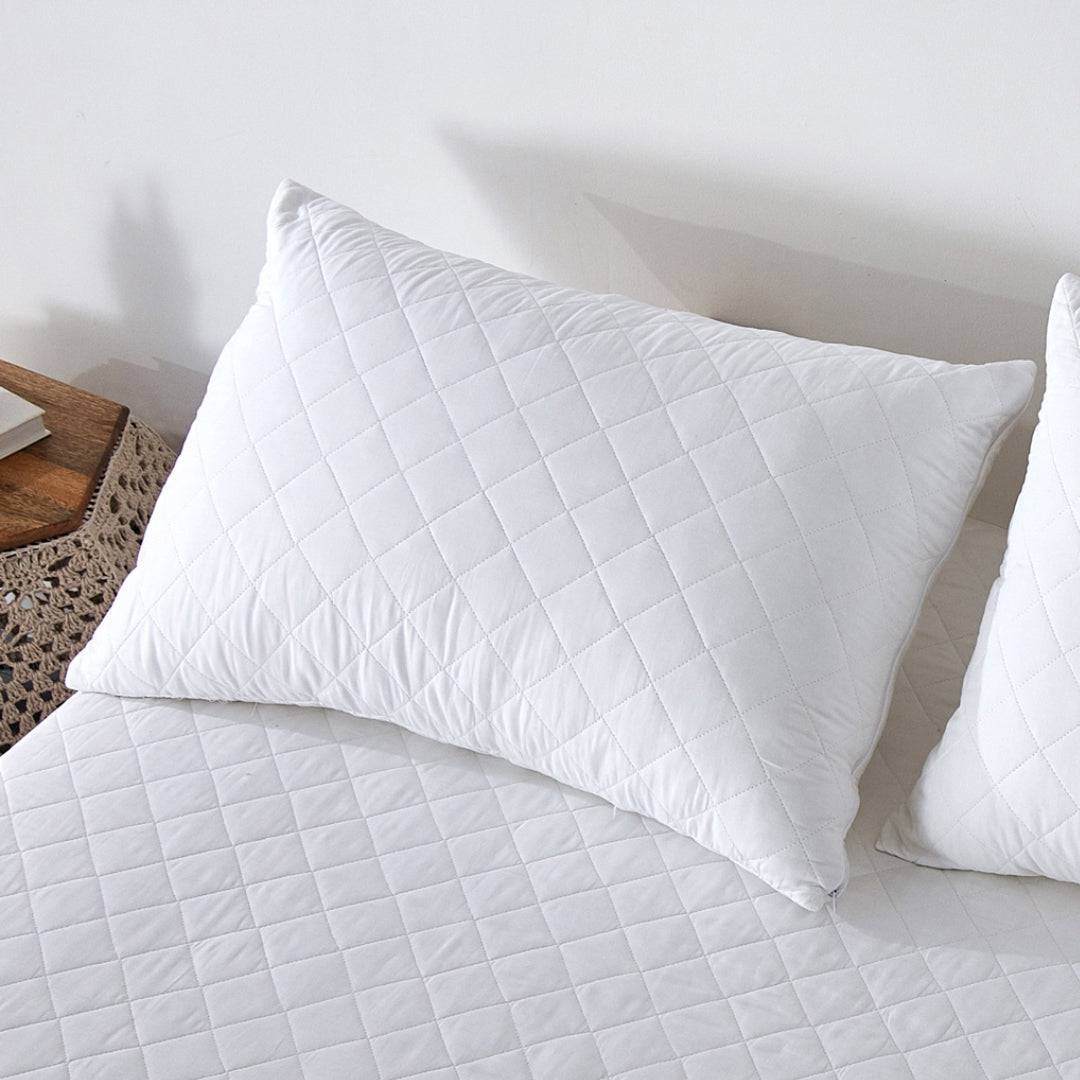 Quilted Pillow Cover & Protector  Soft Diamond Stitched Pillow Case White (1 Pair)2 Piece